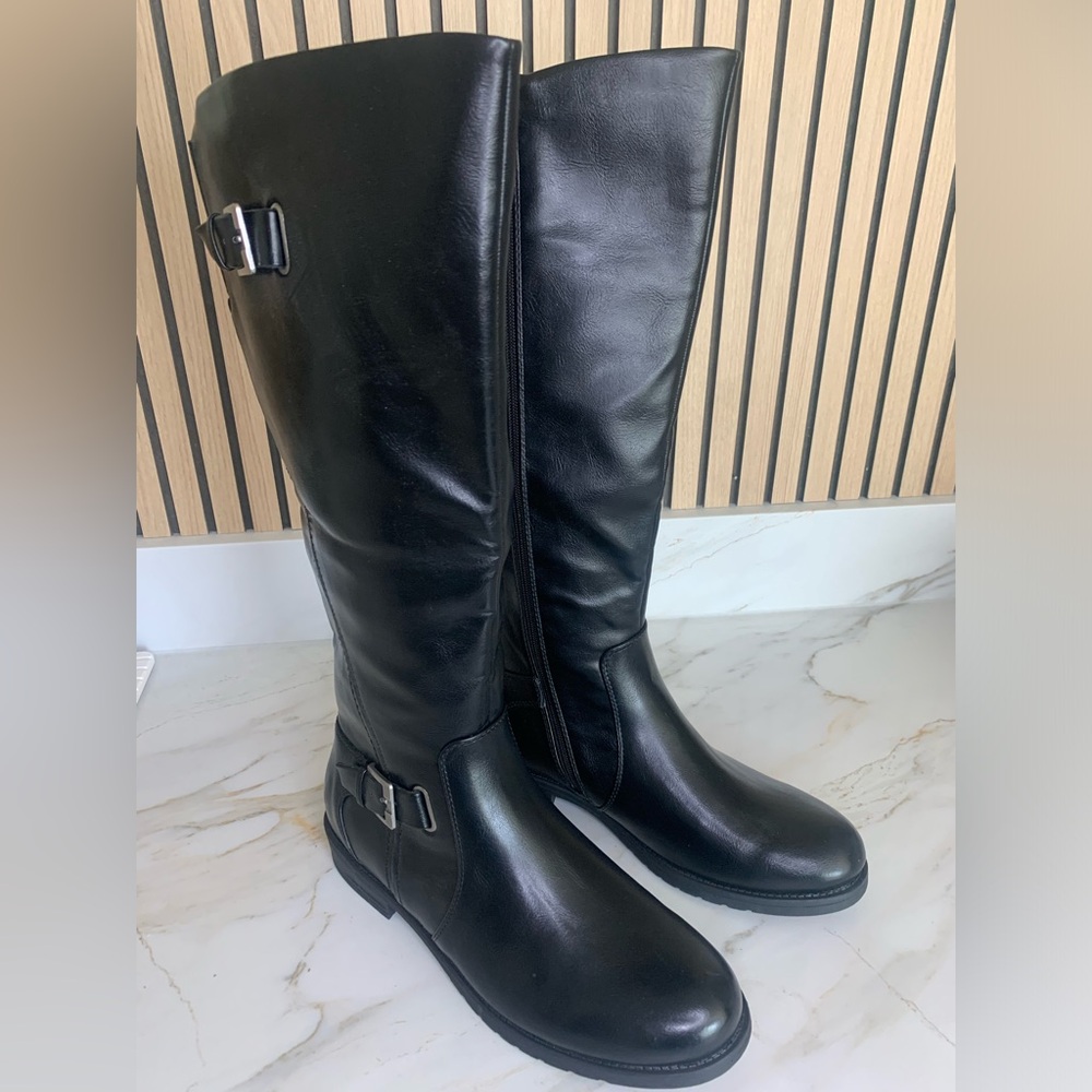 BareTraps Elegant Black Faux Leather Knee-High Boots